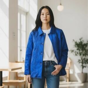 Yi Lin Jacket 1X Cobalt Blue 100% Silk Embroidered Rare Charmeuse Vintage Coat